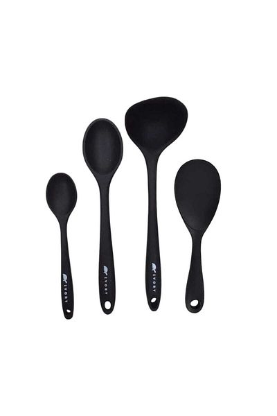 cephome güvenilir alışverişin adresi Set of 4 silicone1 scoop 1 spoon (27.5cm) 1 spoon (20 cm) 1 rice spoon BLACK