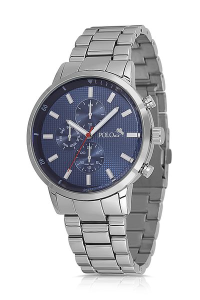Polo Air Sport Metal Men Wrist Watch Silver Navy Blue Color Pl-0998E2X