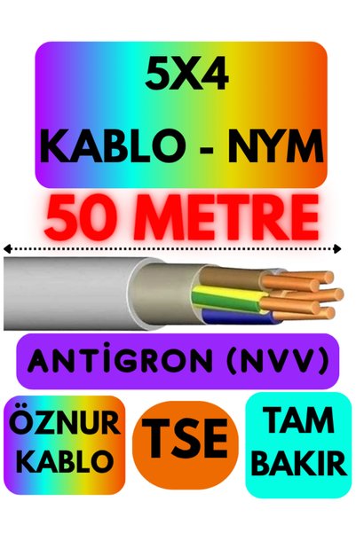 Avarson Öznur 5X4 ANTİGRON (NYM) Kablo (Gri) Metre Seçenekli 50 METRE