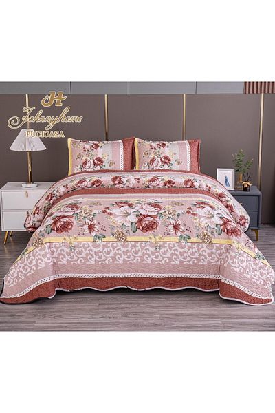 OEM Double bedspread with TWO-SIDED pattern, quilted, Satin Cotton, V13A