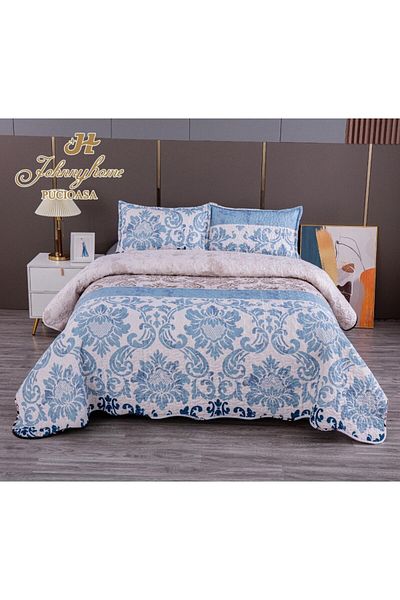 OEM Double bedspread with TWO-SIDED pattern, quilted, Satin Cotton