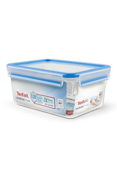 TEFAL Masterseal Fresh Plastic Rectangle Food Container, 2.3L, Clear/Blue