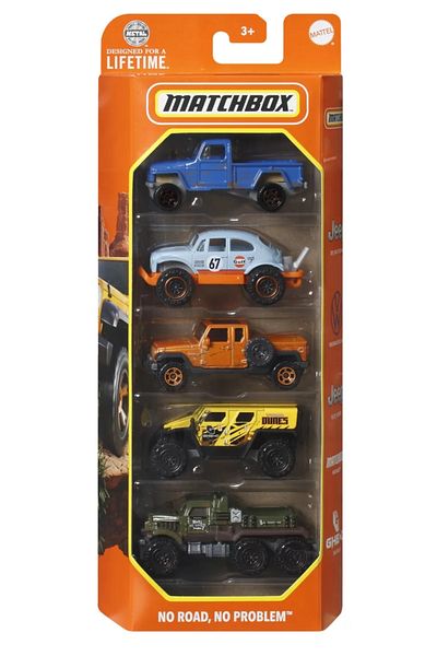 Matchbox SET OF 5 METAL CARS MBX NO ROAD NO PROBLEM SCALE 1:64