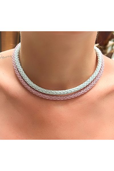 Kutcha Accessories Double Color Women's Choker Necklace – Handmade Boho Design with Braiding Detail (Color Options)