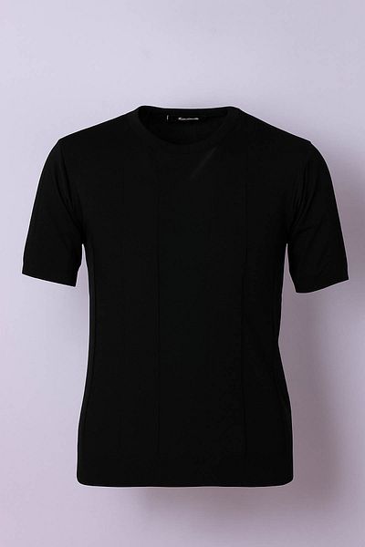 trender Tricou negru pentru bărbați O Neck Knitwear 100-4015
