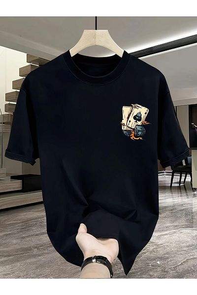 LAND MODA 100% Cotton Heavyweight Graphic Tee for Men - Loose Fit Plus Size Summer Casual T-Shirt,