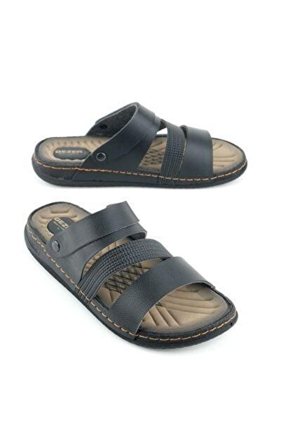 GEZER Sandale Gezer de bărbați din piele artificială,Negru, confortabile, cu talpă