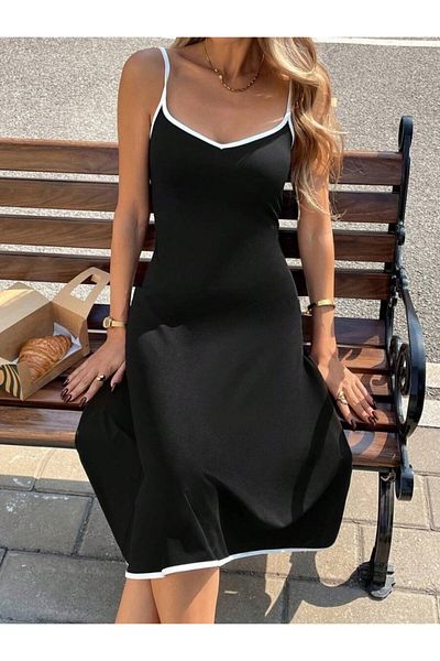 Viyamo Νέα σεζόν Γυναικείο φόρεμα με λουράκι με φαρδύ V λαιμό Midi Janjan Crepe