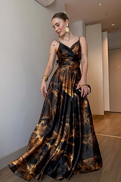 YK FASHION Çiçek Desenli Organze Abiye