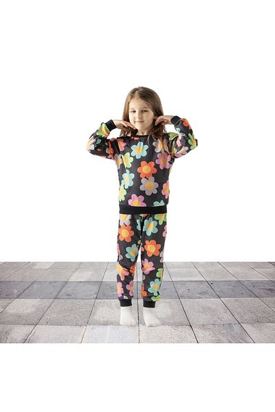 Fox Moda Black Floral Printed Seasonal Sweathsirt Tracksuit Set