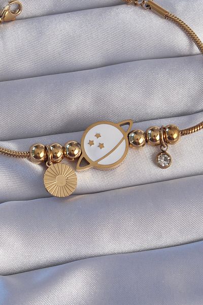 Skygo 316L Steel Gold Color Zircon Stone Enamel Saturn Design Bracelet
