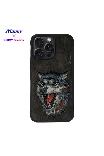 Nimmy iPhone 15 Pro Max Uyumlu | 3D Süet Gerçek Nakış İşlemeli Kurt Desenli K...
