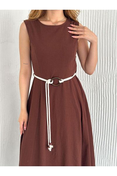 MODAMOR Ring Belt Detail Dress Chocolate Brown