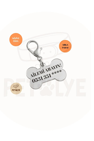 Petölye Kedi - KÖPEK Tasması Künye Isimli Tasma GÜMÜŞ PLEKSİ
