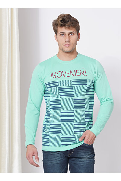 LAUREN SMITH تي شيرت رجالي كاجوال برقبة دائرية وأكمام طويلة وطبعة لوبير، مصنوع من مزيج القطن