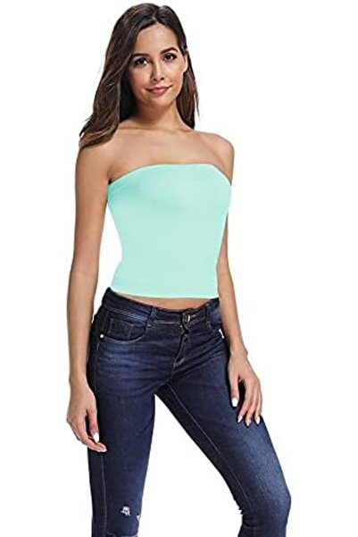 Glamroot Women's Seamless Strapless Crop Top Tube Top Inner Camisole, Free Size, Light Blue