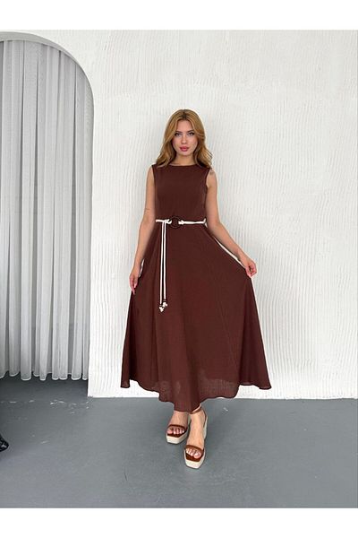 MODAMOR Ring Belt Detail Dress Chocolate Brown