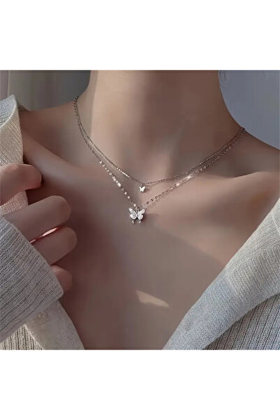 FASHİON JEWELRY Kelebek Montürlü 2li Kolye ve Küpe Gold Bujiteri Takımı