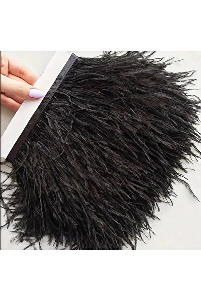 Massaltay Panglică neagră din pene de struț – 9 cm înălțime, 1 metru – Material de decorare luxos și natural