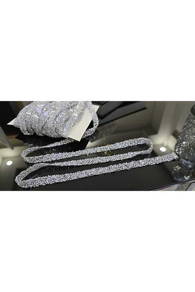 nano moda Hayal Model Stone Iron-On Adhesive Strip Applique Silver Color 1 cm X 2 Meters Decorative Ribbon