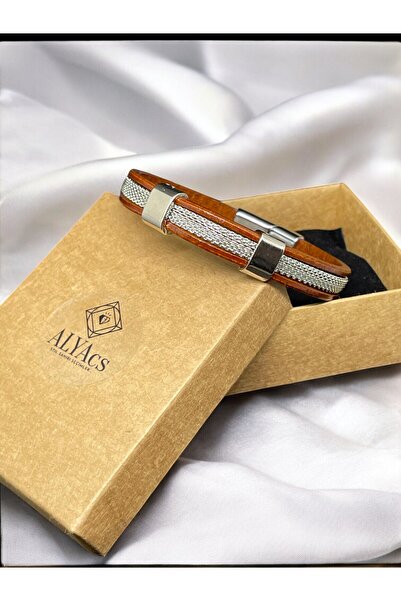 alyacs Men's Steel and Leather Bracelet – Modern and Stylish Combination Acce...