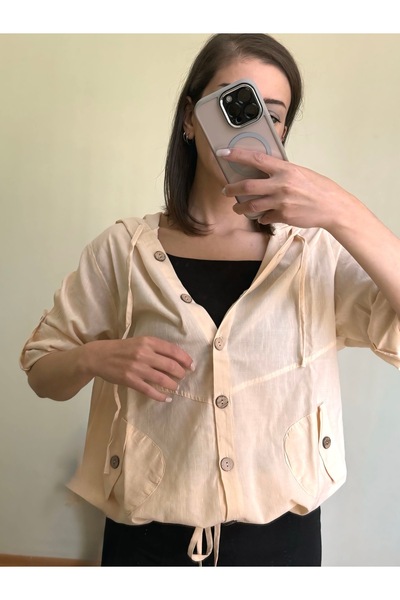 CCTWEAR Buttoned Hooded Linen Shirt/Jacket with Pocket Detail