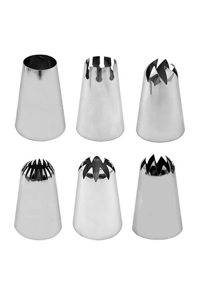 LOVYCO Stainless Steel Cream Piping Bag Tip (Whipped Cream Bag Tip, Holder) 6 Pieces + 2 Whipped Cream Bags