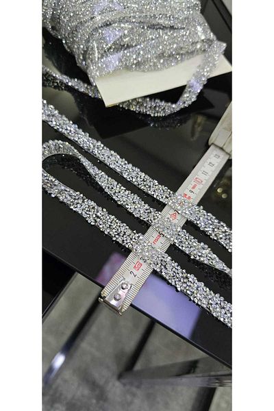 nano moda Hayal Model Stone Iron-On Adhesive Strip Applique Silver Color 1 cm X 2 Meters Decorative Ribbon