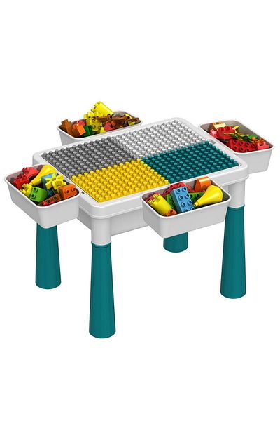 SMARTECH Masa tip Lego pentru copii, cu 4 cutii depozitare jucării, 262 piese tip Lego, Ajustabila
