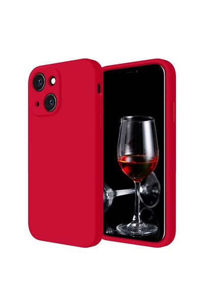 OEM Velvety silicone case for iPhone 14 with microfiber interior and camera protection - Dark red