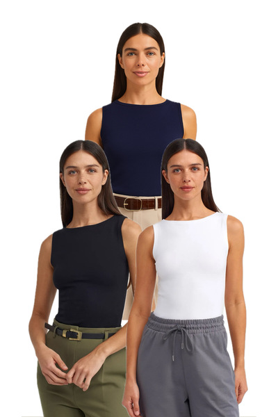 Bukamiss Decolteu barcă 3 piese fără mâneci Top-Negru Alb Bleumarin