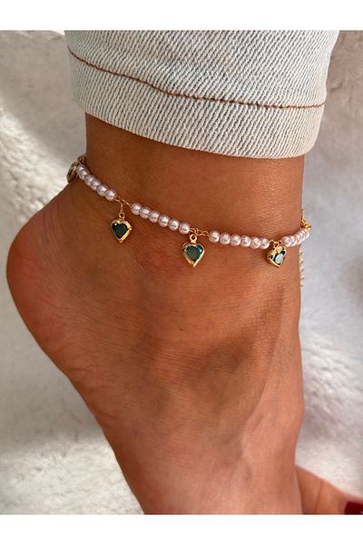 Miliva Heart White Pearl Beaded Anklet