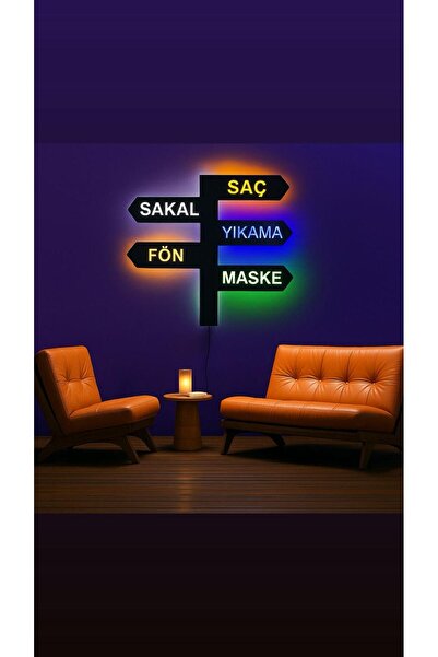 Adrift Kuaför-Berber Ledli Tablo 5mm, Duvar Dekor Ahşap, Neon Işık,Duvar Süsü