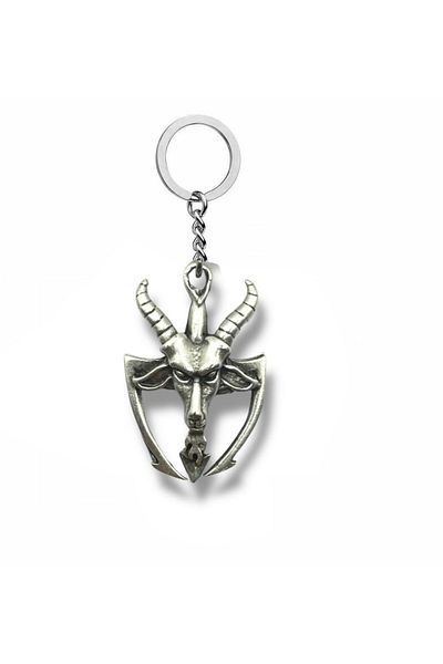 Herşey Nota Silver Color Unisex Metal Keychain with Pagan Goat Devil Figure – Gothic and Alternative Accessory