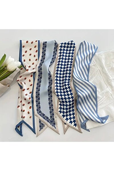 Store Women's Modern Scarf Blue Patterned Bandana Hair Tie Accessory (1 Pc)