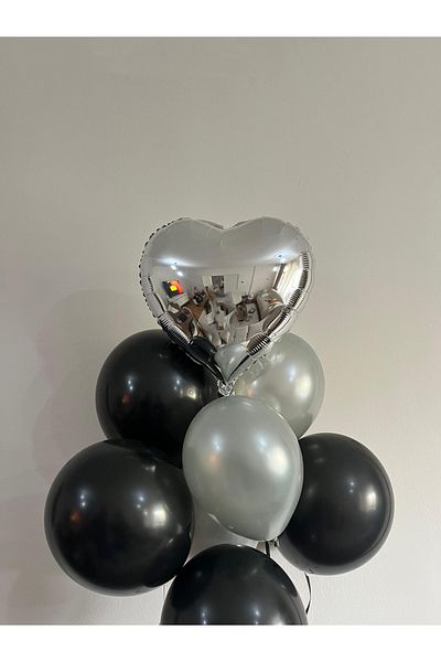 PartyPoo 13 Pieces Metallic Silver Heart Foil Balloon Set Birthday Bride to Be Party Foil Balloon Set
