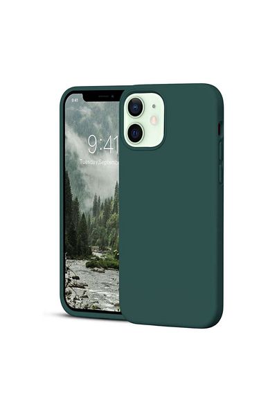 OEM Husă pentru iPhone 12 MINI din silicon catifelat cu interior din microfibră - Verde închis Verde închis
