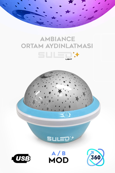 SULED Mini Sihirli Ay Yıldız Ambiyans Küre Tavan ve Duvar 360 Işıklı Küre Usb Enerjili Portatif
