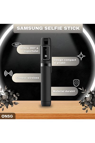 Samsung Selfie Stick 3-in-1, Bluetooth 5.2, Android Si Iphone, Rotire 360 Grade, Suport Vlogging, Black