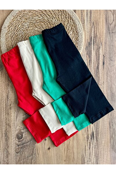 Babyelisco 4 adet kırmızı siyah krem ve yeşil kız çocuk kapri tayt