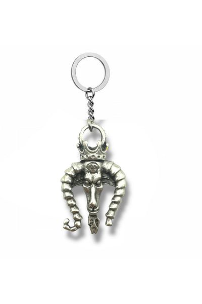 Herşey Nota Silver Color Unisex Metal Keychain with Devil Figure – Gothic and Alternative Accessory