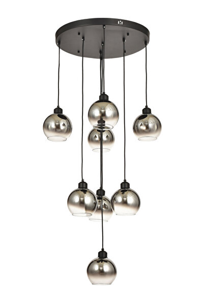 Avizemoda Side 8 li Krom Camlı Salon Oturma Odası Modern Sarkıt Avize - (Siya...