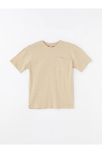 LC Waikiki Lcw Kids Beige Oversize Textured Boy's T-Shirt