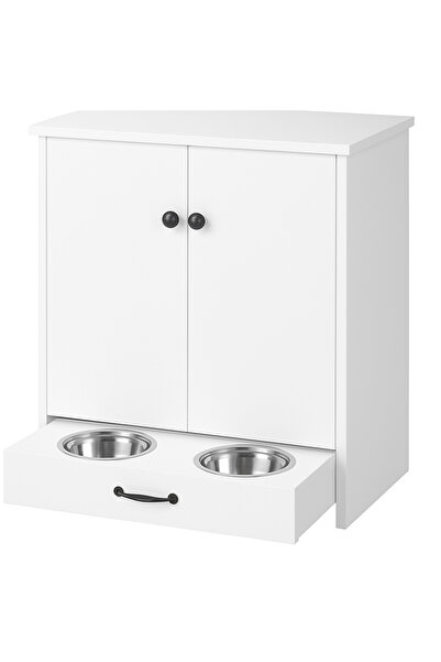 Home Çekmeceli Mama Kabı ve Dolaplı Evcil Hayvan Ünitesi – Modern Beyaz Tasarım