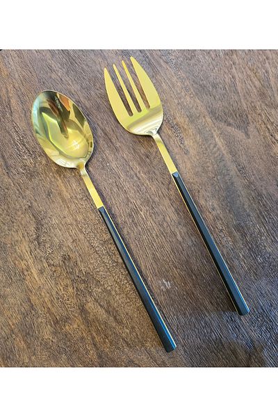 LOVYCO Set of 2 Gold Metal Salad Serving Spoons 27 cm