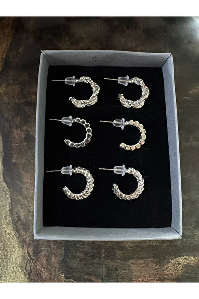 LAİKA 3'lü Rodyum Kaplama Kararmaz Halka Küpe Seti