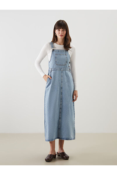 LC Waikiki Lcw Modest Indigo Square Neck Straight Strap Women's Jean Salopet ...