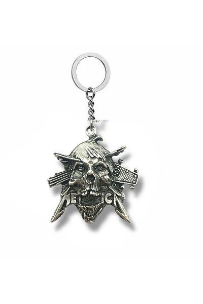 Herşey Nota Metallica Guitarhead Silver Color Unisex Metal Keychain with Skull Figure – Rock and Metal Accessory