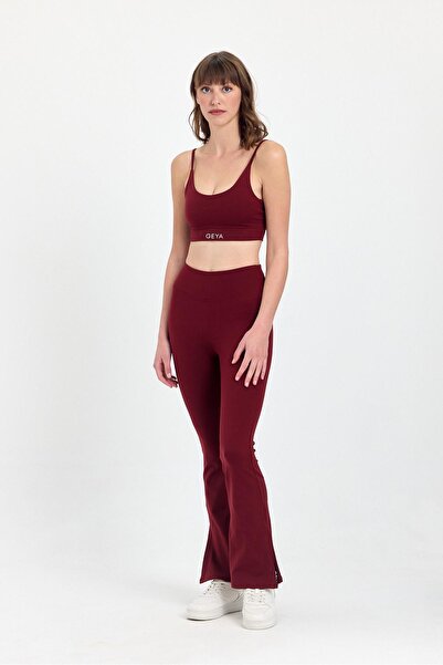 Bordo Flare Pantolon - Comfort & Yüksek Bel & İspanyol Paça