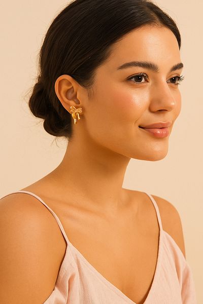 Luminos Butik Elegance in Sculpture Form: Metal Bow Earrings Mk008-Gold